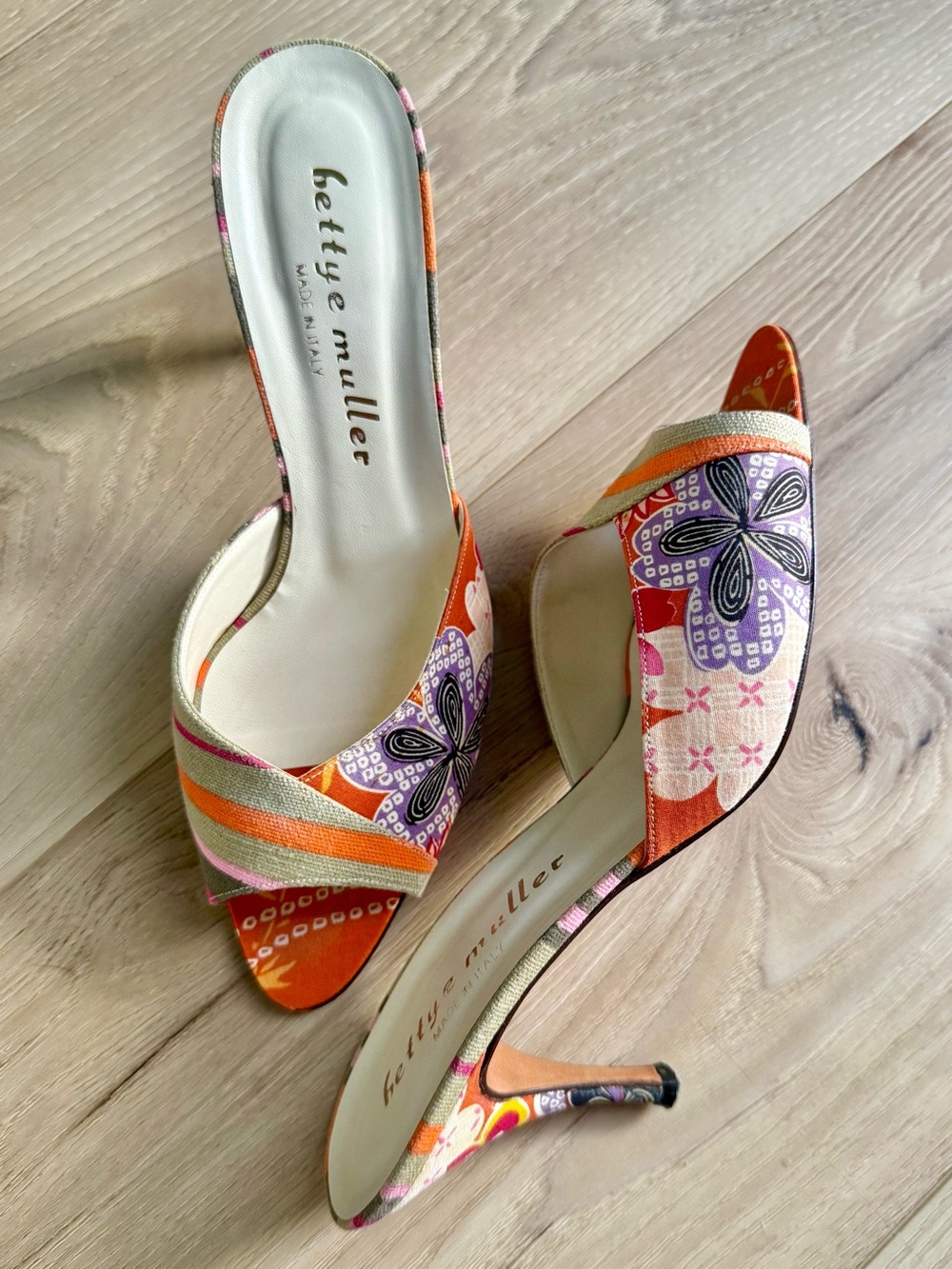 Vintage Y2K Bettye Muller Floral Print Kitten Heel Mules EU 40 US 9.5